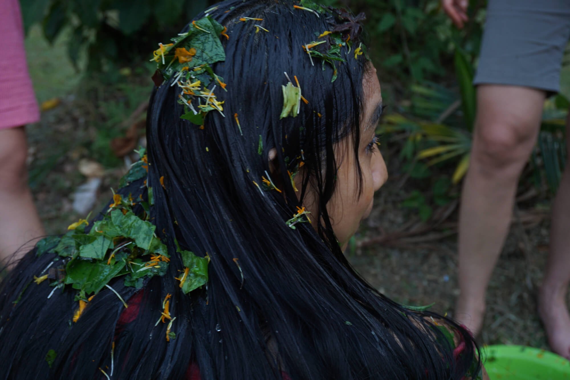 A person's head slightly turned to the right